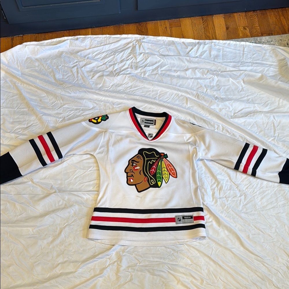 Reebok Blackhawks White Jersey with Black and Red Accents